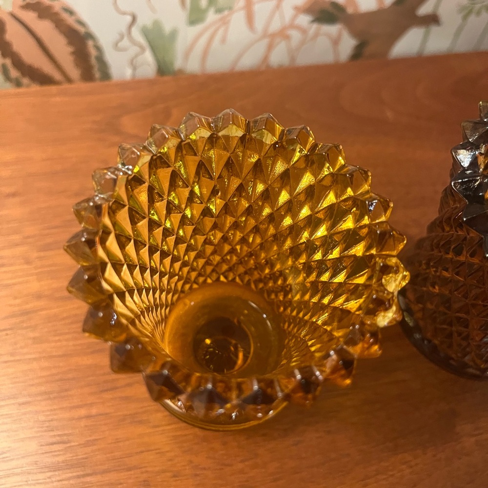 Pair Of Vintage Home Interior Diamond Amber Harvest Gold Votives - Picture 5 of 5